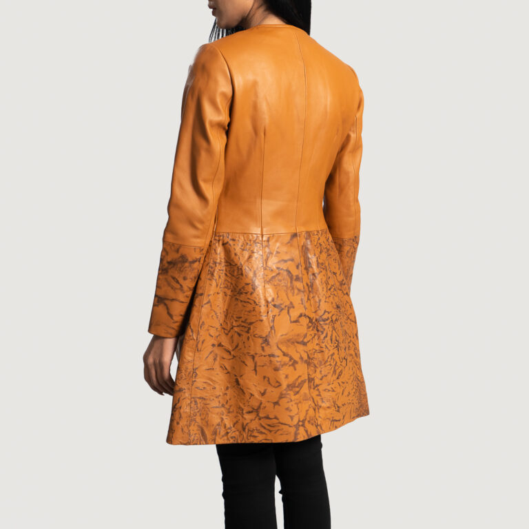 Womens Sandy Tan Dye Leather Coat Tilted Back-8-1664357546803